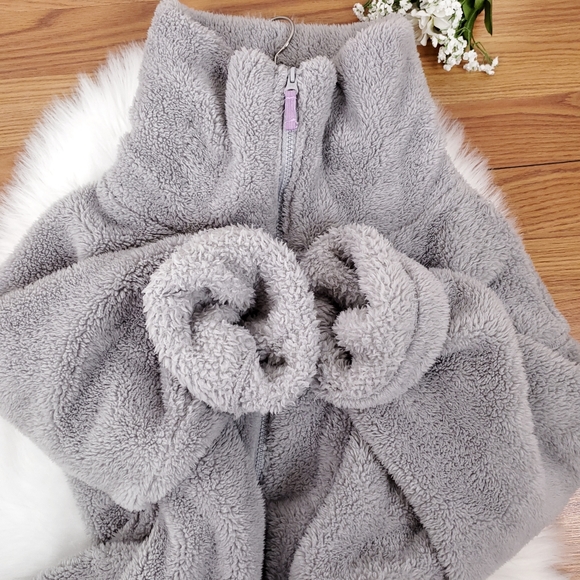 Free People Tops - Free People Dazed Fleece Jacket Sherpa Teddy Sweatshirt Gray Large